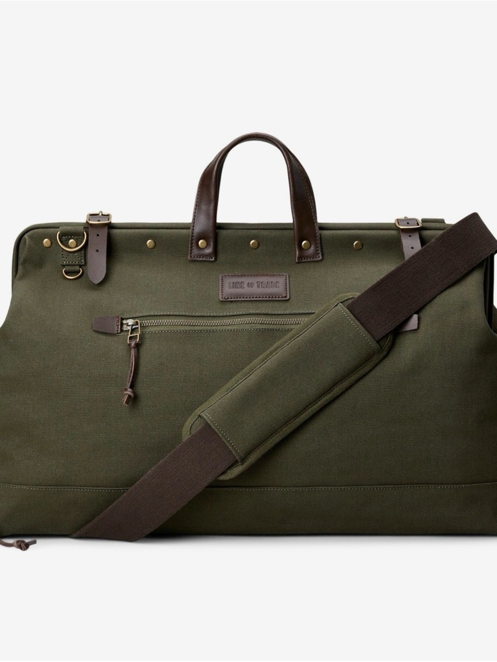 Weekender Duffel Bag in Olive with Brown Leather Trim